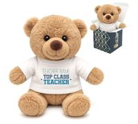 Personalised Cream Teddy Bear with Top Class Teacher Design T-Shirt, Personalise with Any Name, Gift Box Included, Full Colour Print, Teacher End of Term School Gift