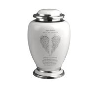 Personalised Cremation Urn for Human Ashes - Aluminium Angel Wing Design - Elegant Funeral Container and Memorial Vessel Holds Remains up to 90kg or 14 Stone (Personalised Elegent White)