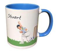 Personalised Cricket Batsman Sports Mug Gift - Present for Sports Lovers - Gifts for Cricket Player - Personalised Cricket Homeware & giftware Decor (Blue)