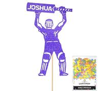 Personalised Cricket Batsmanl Glitter Cake Topper - Bright Blue Custom Name Glitter Cake Decoration and Sprinkles - Happy Birthday Decorations - Personalised Toppers for Cakes by Cakeshop