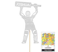 Personalised Cricket Batsmanl Glitter Cake Topper - Light Silver Custom Name Glitter Cake Decoration and Sprinkles - Happy Birthday Decorations - Personalised Toppers for Cakes by Cakeshop