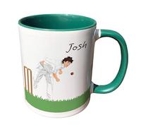 Personalised Cricket Bowler Sports Mug Gift - Present for Sports Lovers - Gifts for Cricket Player - Personalised Cricket Homeware & giftware Decor (Green)
