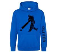Personalised Cricket Kids Hoodie - Cricketer Dot Design with Custom Name Sleeve Print - Batsman Hooded Top for Son or Nephew - Kids Sports Lover Gift, 7-8 Years, Royal