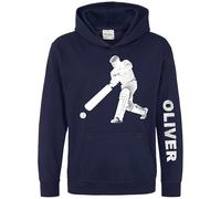 Personalised Cricket Kids Hoodie - Cricketer Dot Design with Custom Name Sleeve Print - Batsman Hooded Top for Son or Nephew - Kids Sports Lover Gift, 9-11 Years, Navy
