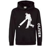 Personalised Cricket Kids Hoodie - Cricketer Dot Design with Custom Name Sleeve Print - Batsman Hooded Top for Son or Nephew - Kids Sports Lover Gift, 9-11 Years, Black
