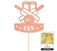 Personalised Cricket Wicket Bat Ball Glitter Cake Topper Rose Gold Custom Age & Name Glitter Cake Decoration and Sprinkles - Happy Birthday Decorations - Personalised Toppers for Cakes by Cakeshop