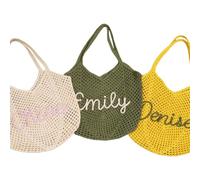 Personalised Crochet Beach Tote Bag,Custom Embroidery Foldable Bag