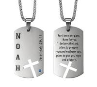 Personalised Cross Bible Verse Dog Tag Necklace for Men | Engraved Christian Scripture Pendant Stainless Steel Religious Gift for Him Philippians 4:13 Iron Sharpens Iron Custom Mens Faith Jewellery