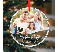 Personalised Crystal Christmas Bauble 2025 with Photo, Custom Christmas Ornament for Christmas Tree Decor, Customised Xmas Tree Decor Gift for Family, Couples, Baby’s First Xmas, Pets (Round-2)
