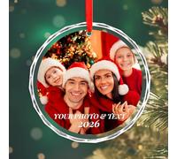 Personalised Crystal Christmas Bauble 2025 with Photo, Custom Christmas Ornament for Christmas Tree Decor, Customised Xmas Tree Decor Gift for Family, Couples, Baby’s First Xmas, Pets (Round-1)
