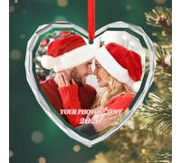 Personalised Crystal Christmas Bauble 2025 with Photo, Custom Christmas Ornament for Christmas Tree Decor, Customised Xmas Tree Decor Gift for Family, Couples, Baby’s First Xmas, Pets (Heart-1)