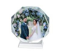 Personalised Crystal Glass Photo Frame Octagon Shape Crystal Photo Frame Ornament Clear Desktop Photo Block for Birthday Weddings Anniversary Christmas