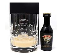 Personalised Crystal Glass Tumbler & Miniature - Baileys Design (Baileys The Original Irish Cream Liqueur, Cardboard Gift Box)