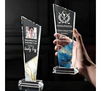 Personalised Crystal Trophy, Glass Effect Block AwardS Trophies with Custom Logo Photo Text, Corporate Recognition Desk Trophy, Employee of the Month, Office and Sports Awards (Half Color Crystal)