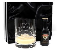 Personalised Crystal Tumbler & Miniature - Baileys Design (Baileys The Original Irish Cream Liqueur, Silk Lined Gift Box)