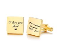 Personalised Cufflinks for Men -Custom Engraved Cufflinks for Groom Wedding Groomsmen Bride Best Men Father Husband Boyfriend Classic Business Fashion Cuff Links Party Gift Box (Square - gold plated)