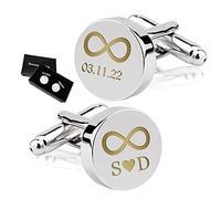 Personalised Cufflinks for Men Engraved Mens Cufflinks Custom Gifts for Him Groom Usher Husband Groomsman Best Man Cufflinks for Wedding Anniversary Engagement with Gift Box (Design 2)