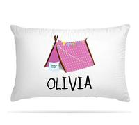 PERSONALISED Cushion Cover Pillowcase Kids Slumber Party Tent sleepover teepee Custom Gift for Girls and Boys (Pink)