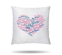 Personalised Cushion Cover Pillowcase Word Cloud Print Heart Shape with 9 Colour Option (Wise Pink)