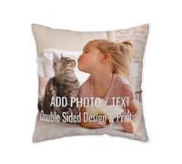 Personalised Cushion Cover Soft Velvet Custom Pillow Case with Photo & Text Customised Decorative Square Throw Pillow Wedding Birthday Gifts for Mum Dad Friend Children, Double Side, 16x16in / 40x40cm