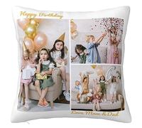 Personalised Cushion Cover with Picture Text, Custom Photo Pillow case Sofa Home Décor Custom Gift Birthday Wedding Keepsake Anniversary Christma (3 photos)