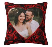Personalised Cushion Cover with Picture Text, Custom Photo Pillow case Sofa Home Décor Custom Gift Birthday Wedding Keepsake Anniversary Christma (Red rose - heart)