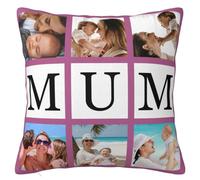 Personalised Cushion Cover with Picture Text, Custom Photo Pillow case Sofa Home Décor Custom Gift Birthday Wedding Keepsake Anniversary Christma (6 photos-MUM)