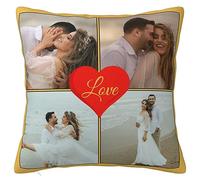 Personalised Cushion Cover with Picture Text, Custom Photo Pillow case Sofa Home Décor Custom Gift Birthday Wedding Keepsake Anniversary Christma (4 photos-heart)