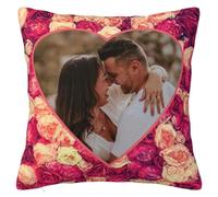 Personalised Cushion Cover with Picture Text, Custom Photo Pillow case Sofa Home Décor Custom Gift Birthday Wedding Keepsake Anniversary Christma (Pink rose - heart)