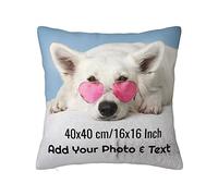 Personalised Cushion Covers 40x40cm/16x16 Inch, Customised Pillow Case Cover with Photo Text Name Gifts for Boys Girls Women Men, Custom Car Sofa Cushions Cover with Family Pet Dog Picture Printed