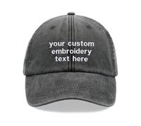 Personalised Custom Any Message Text Baseball Cap Vintage Washed Unisex Dad Hat Adjustable Embroidered Black