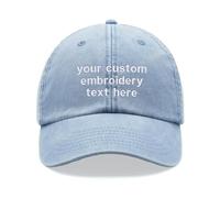 Personalised Custom Any Message Text Baseball Cap Vintage Washed Unisex Dad Hat Adjustable Embroidered Light Blue