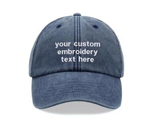 Personalised Custom Any Message Text Baseball Cap Vintage Washed Unisex Dad Hat Adjustable Embroidered Blue Denim