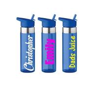 Personalised Custom Blue Water Drink Bottle with Flip up Straw - Any Name, Word, Business, Sports, School, Children's, Promotional Merchandise…