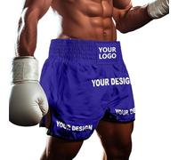 Personalised Custom Boxing Shorts Muay Thai Shorts Boxing MMA BJJ Training Fight Trunks for Men Women Kids Lightweight Anti-Tear Fabric with Adjustable Waist Dark Blue
