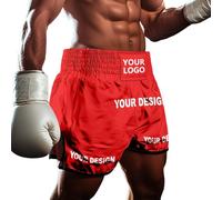 Personalised Custom Boxing Shorts Muay Thai Shorts Boxing MMA BJJ Training Fight Trunks for Men Women Kids Lightweight Anti-Tear Fabric with Adjustable Waist Red