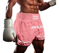 Personalised Custom Boxing Shorts Muay Thai Shorts Boxing MMA BJJ Training Fight Trunks for Men Women Kids Lightweight Anti-Tear Fabric with Adjustable Waist Pink