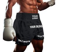 Personalised Custom Boxing Shorts Muay Thai Shorts Boxing MMA BJJ Training Fight Trunks for Men Women Kids Lightweight Anti-Tear Fabric with Adjustable Waist Black