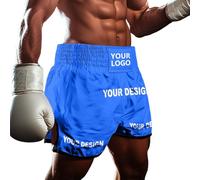 Personalised Custom Boxing Shorts Muay Thai Shorts Boxing MMA BJJ Training Fight Trunks for Men Women Kids Lightweight Anti-Tear Fabric with Adjustable Waist Blue