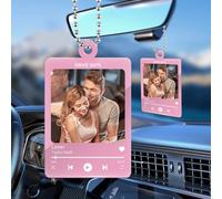 Personalised Custom Car Accessories with Photo & Song, Hanging Ornament for Rear View Mirror, Drive Safe Car Interior Decorations