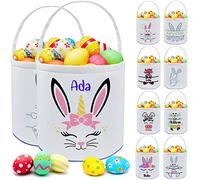 Personalised Custom Easter Buny Rabbit Basket for Kids with Name Customised Easter Egg Hunt Canvas Cotton Gift Bags with Handle