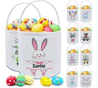 Personalised Custom Easter Buny Rabbit Basket for Kids with Name Customised Easter Egg Hunt Canvas Cotton Gift Bags with Handle
