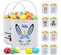 Personalised Custom Easter Buny Rabbit Basket for Kids with Name Customised Easter Egg Hunt Canvas Cotton Gift Bags with Handle