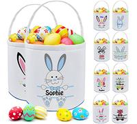 Personalised Custom Easter Buny Rabbit Basket for Kids with Name Customised Easter Egg Hunt Canvas Cotton Gift Bags with Handle