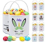 Personalised Custom Easter Buny Rabbit Basket for Kids with Name Customised Easter Egg Hunt Canvas Cotton Gift Bags with Handle
