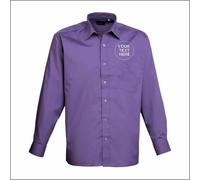Personalised Custom Embroidered Premier Mens Long Sleeve Poplin Shirt Work Wear