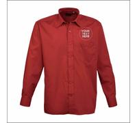Personalised Custom Embroidered Premier Mens Long Sleeve Poplin Shirt Work Wear