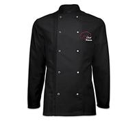 Personalised Custom Embroidered Unisex Long Sleeve Stud Fastening Chef Jacket with Chef Hat Design Logo & Your Name (S, Black)