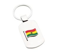 Personalised Custom Engraved Message, Metal Keyring with Ghana Wave Flag Design, in a Black Velvet Pouch
