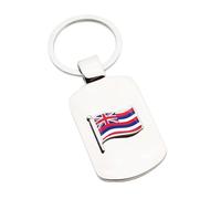 Personalised Custom Engraved Message, Metal Keyring with Hawaii US State Wave Flag Design, in a Black Velvet Pouch
